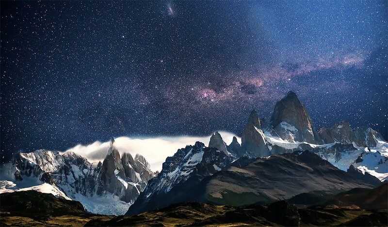 Mountain Range under Stars — Blue, Dramatic