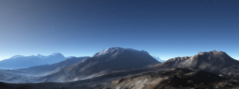 Mountain Range under Stars — Blue, Serene, Night, 3d Render