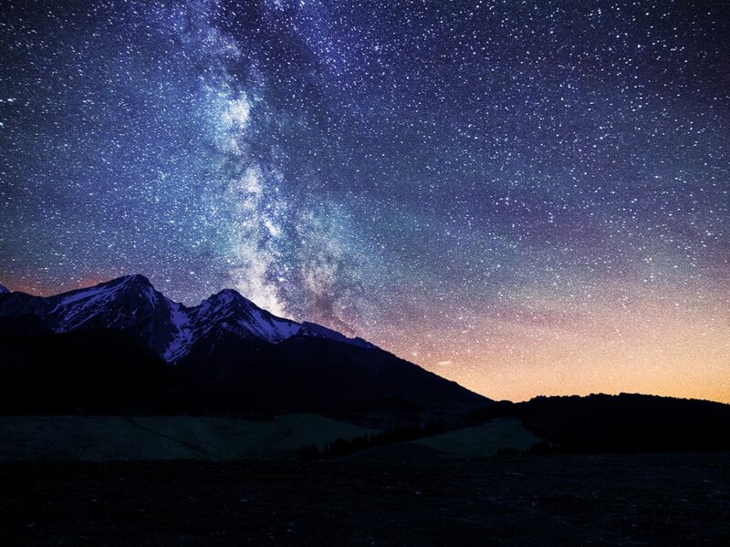 Mountain Range under Stars — Blue, Serene, Night