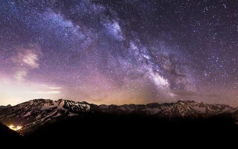 Mountain Range under Stars — Purple, Serene, Night, Photograph, Milky Way