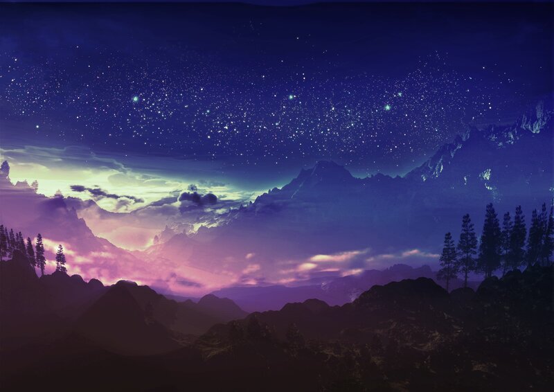 Mountain Range under Stars — Purple, Serene, Night