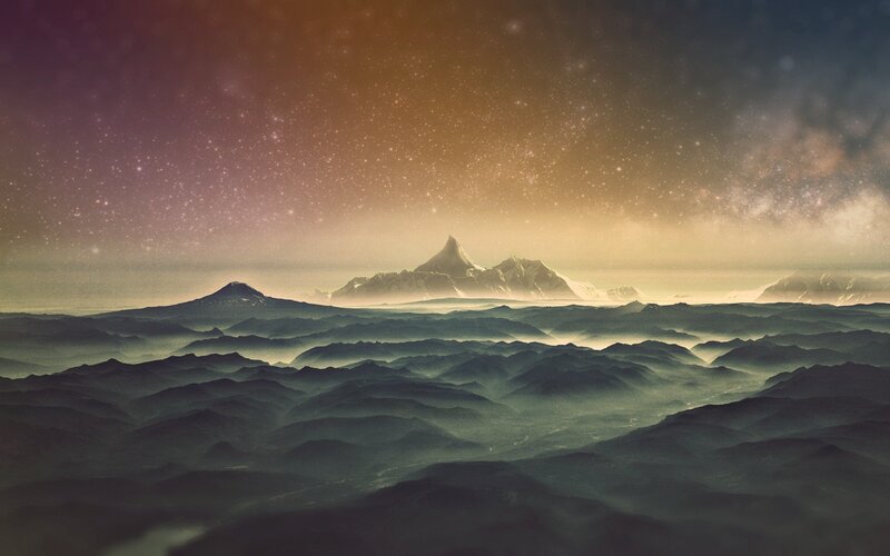 Mountain Range under Stars — Purple, Serene