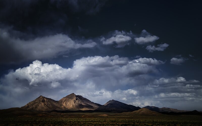 Mountain Range under Storm Clouds — Gray, Dramatic, Afternoon