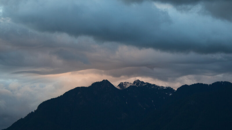 Mountain Range under Storm Clouds — Gray, Dramatic, Night, Photograph