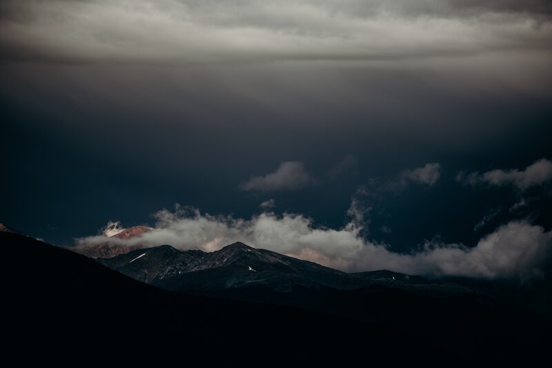 Mountain Range under Storm Clouds — Gray, Dramatic, Night