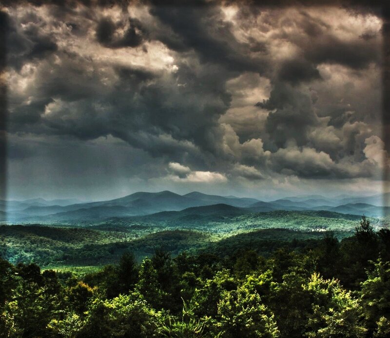 Mountain Range under Storm Clouds — Green