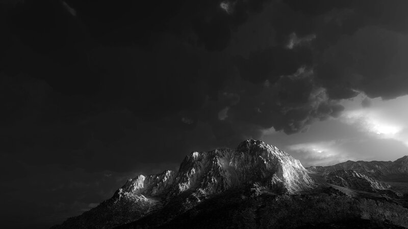Mountain Range under Stormy Sky — Black