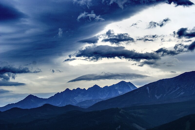 Mountain Range under Stormy Sky — Blue