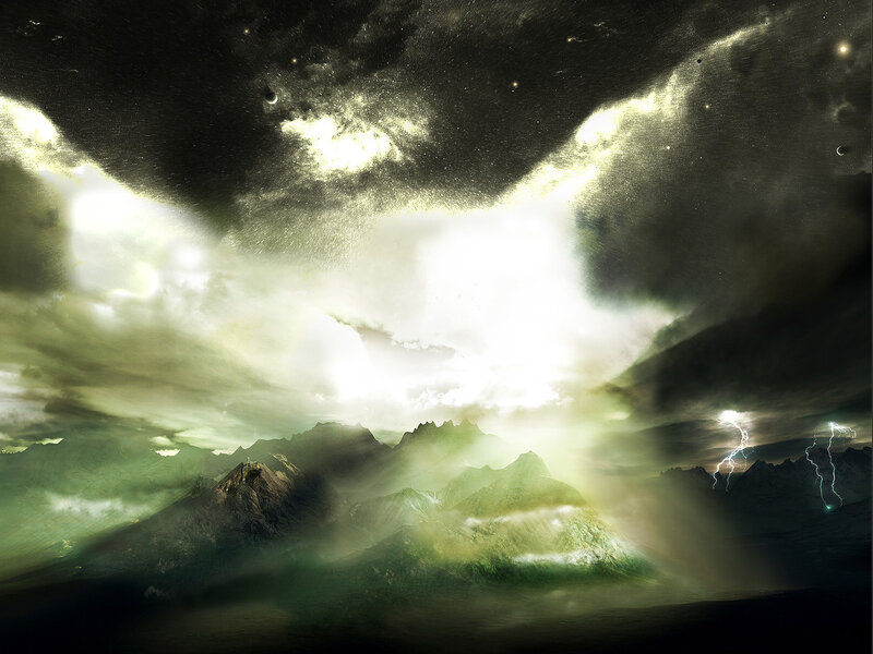 Mountain Range under Stormy Sky — Green, Dramatic