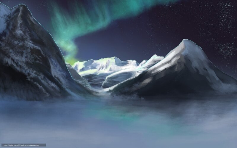 Mountain Range with Aurora