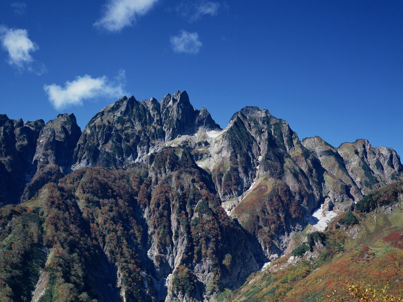 Mountain Range with Autumn Foliage — Blue