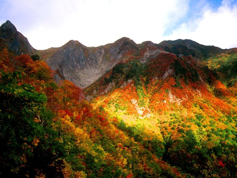Mountain Range with Autumn Foliage — Red