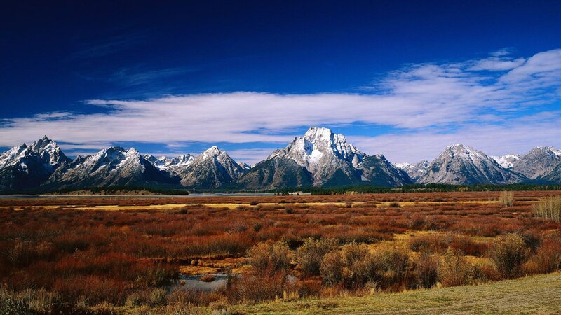 mountain range with autumn marsh