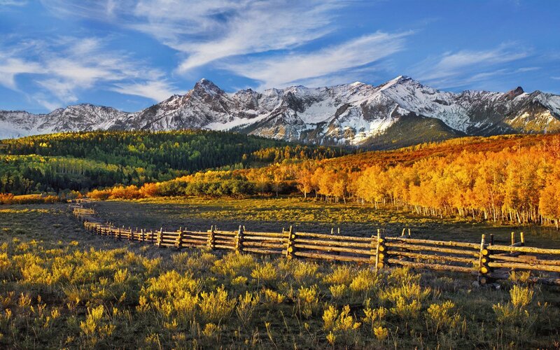 Mountain Range with Autumn Trees — Blue, Serene, Photograph
