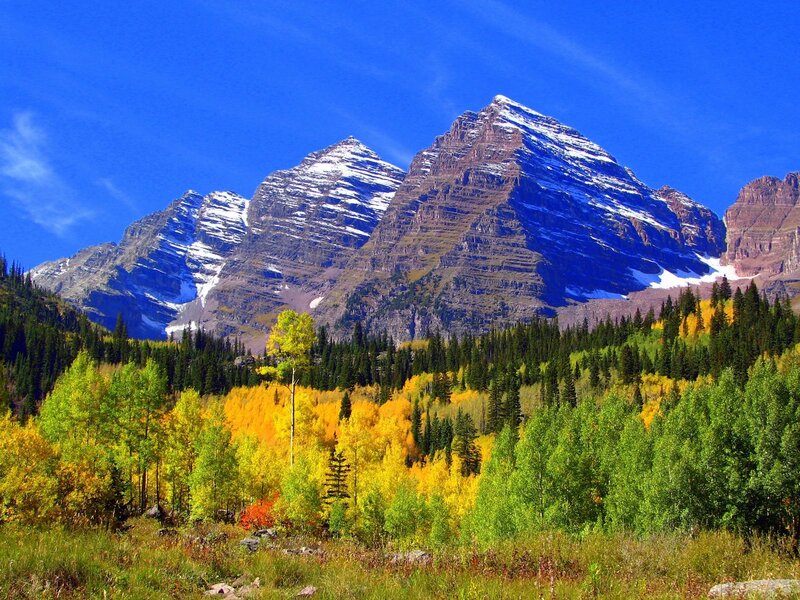 Mountain Range with Autumn Trees — Blue