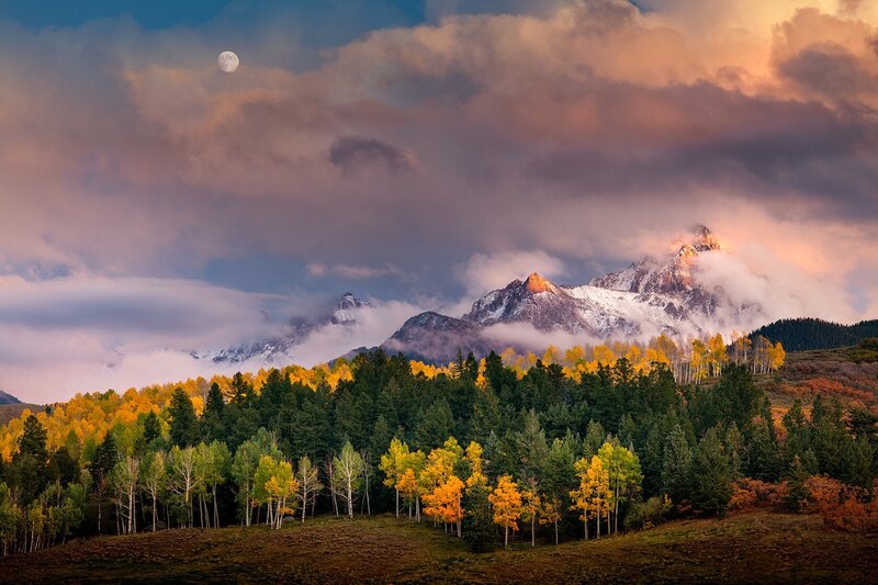 Mountain Range with Autumn Trees — Orange, Dramatic
