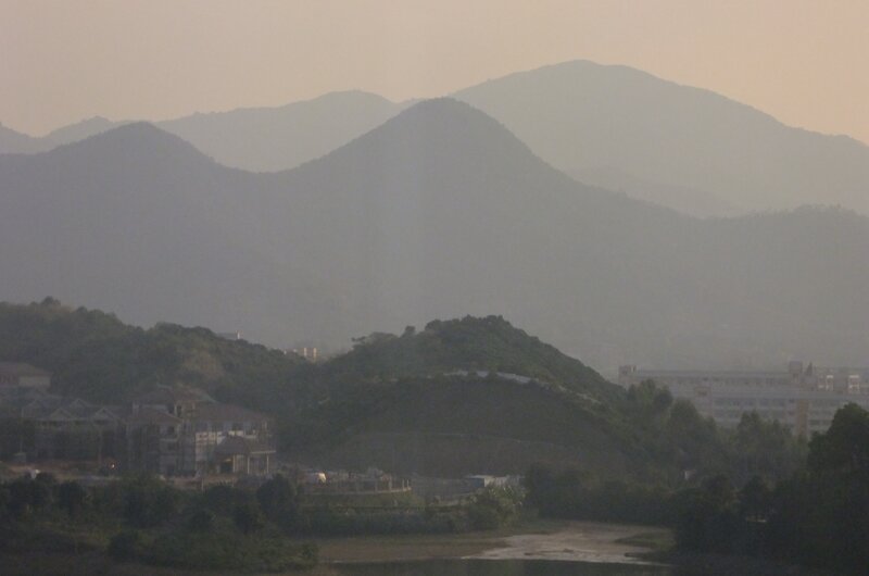 Mountain Range with Buildings