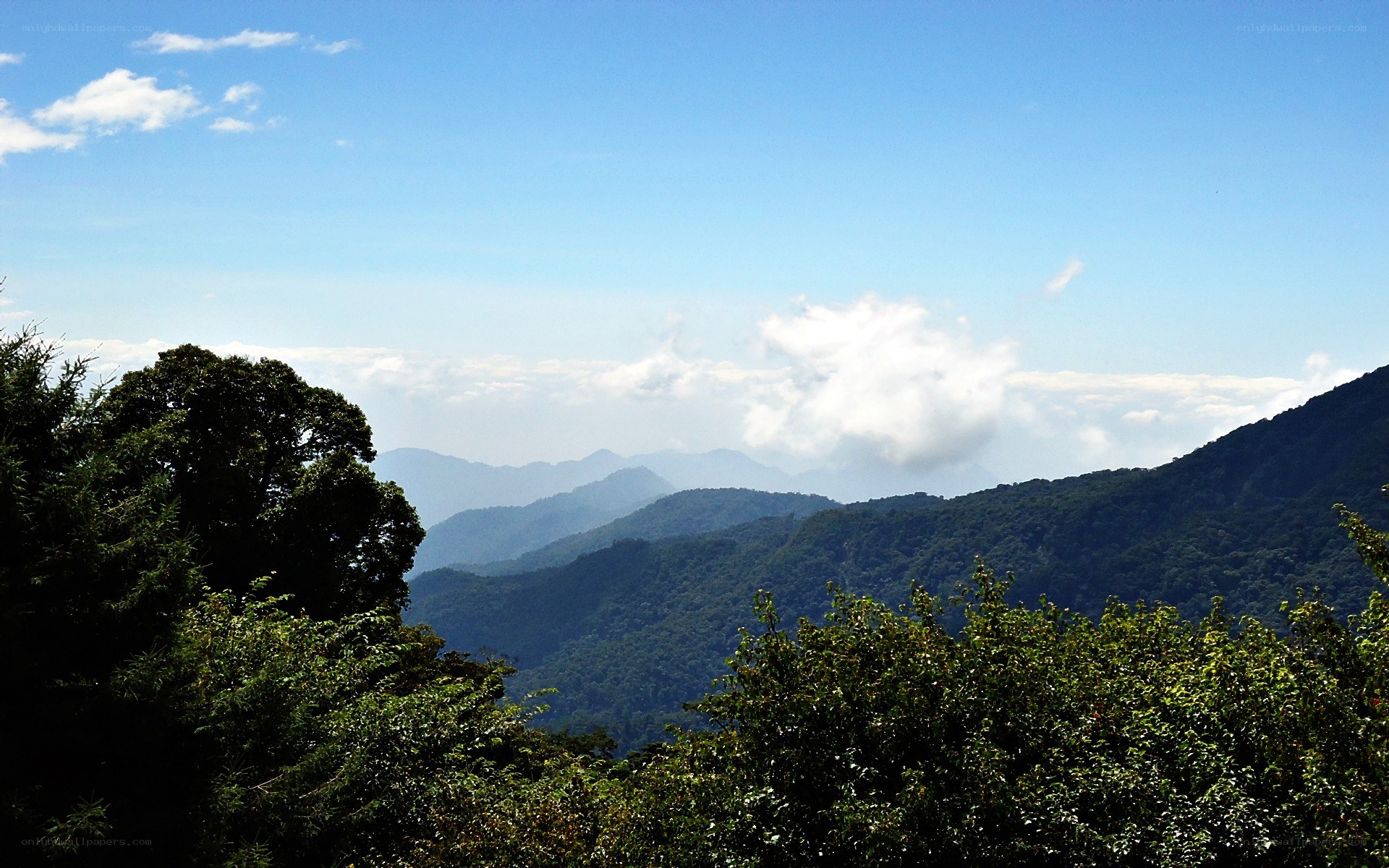 mountain range with clouds