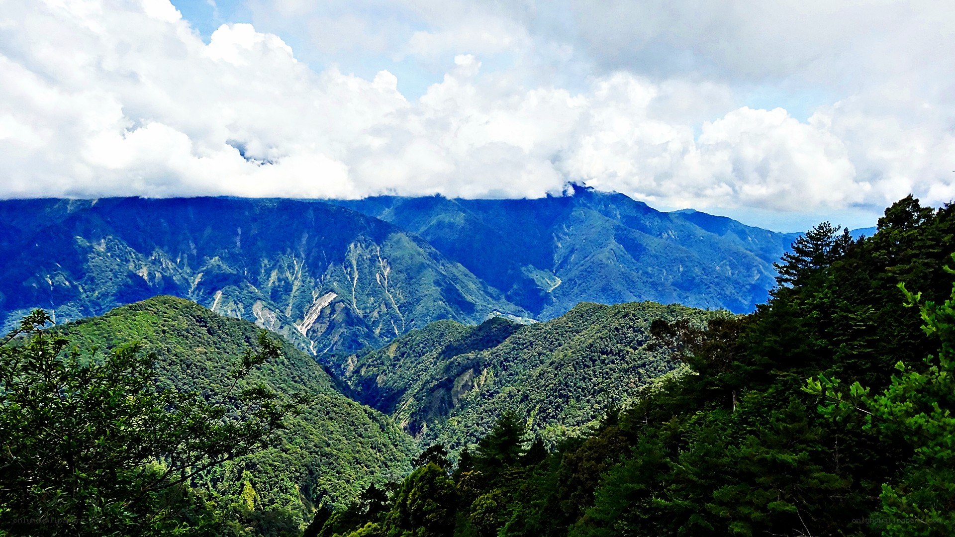 Mountain range with clouds