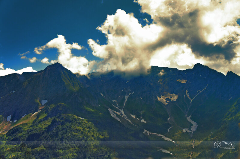 Mountain Range with Clouds — Blue, Dramatic, Afternoon, Photograph