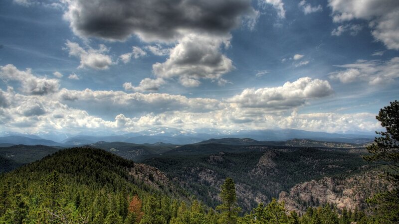 Mountain Range with Clouds — Blue, Dramatic, Afternoon, Photograph, Trees