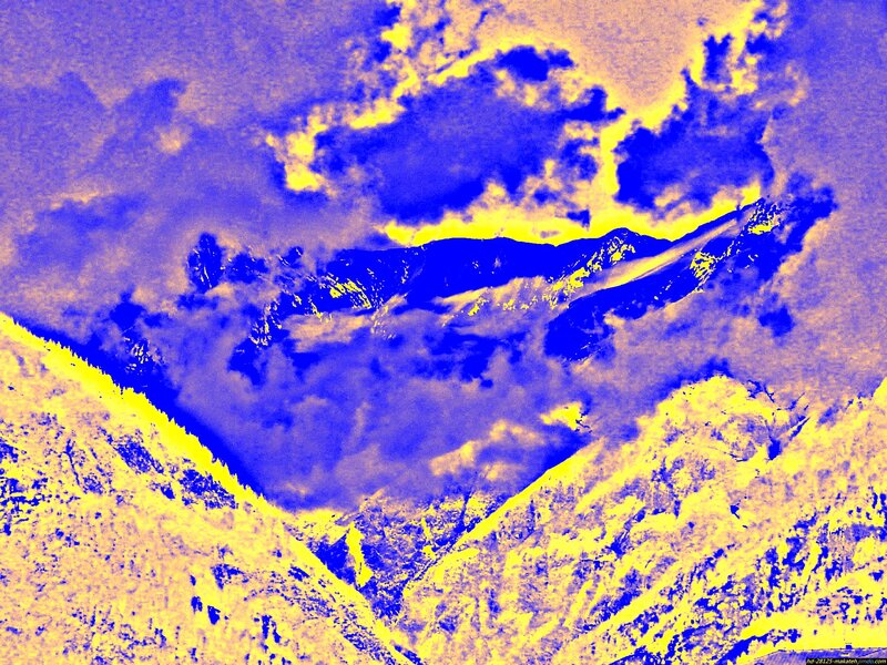 Mountain Range with Clouds — Blue, Dramatic, Digital Art