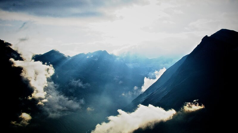 Mountain Range with Clouds — Blue, Dramatic, Morning, Photograph