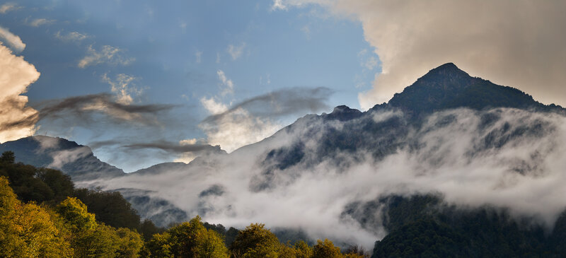 Mountain Range with Clouds — Blue, Dramatic, Morning