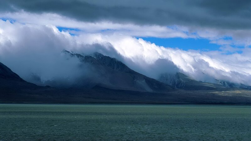 Mountain Range with Clouds — Blue, Dramatic, Photograph, Lake