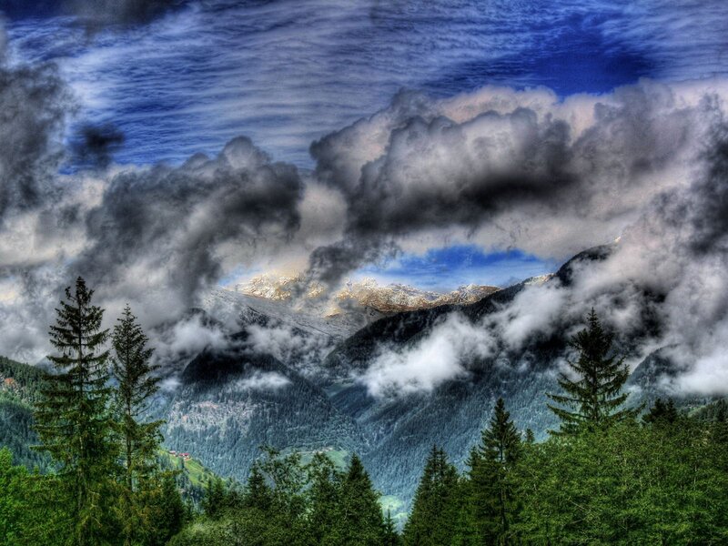 Mountain Range with Clouds — Blue, Dramatic, Photograph