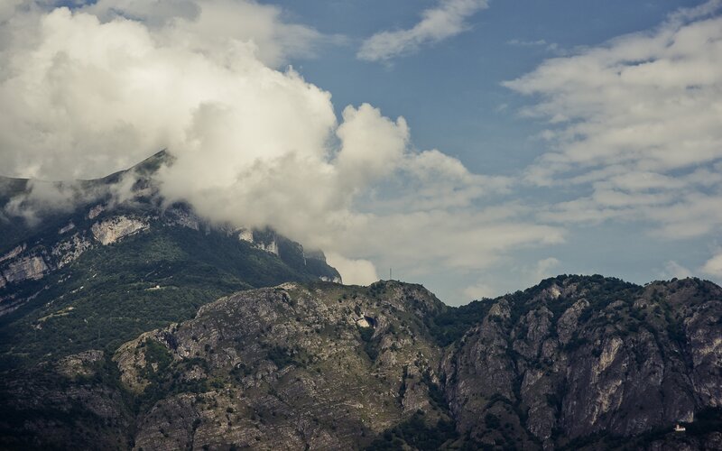 Mountain Range with Clouds — Blue, Dramatic