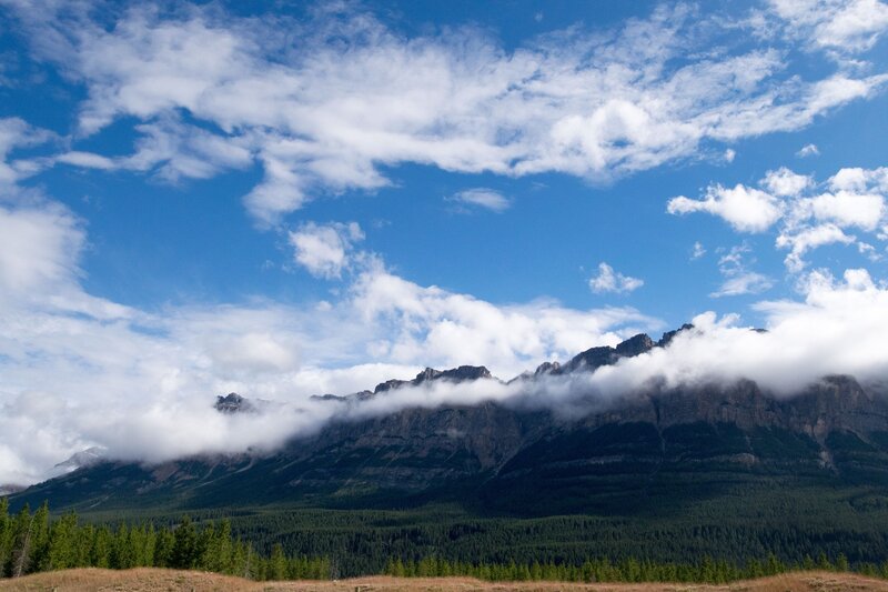 Mountain Range with Clouds — Blue, Serene, Afternoon, Photograph, Forest, Sky