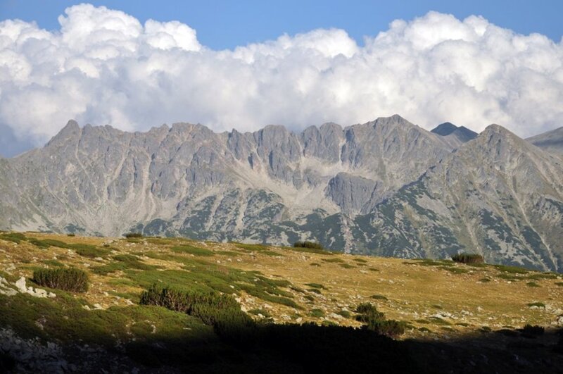 Mountain Range with Clouds — Blue, Serene, Afternoon, Photograph, Grass