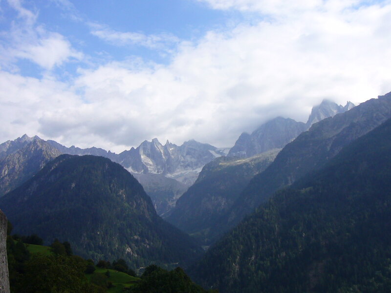 Mountain Range with Clouds — Blue, Serene, Afternoon, Photograph, Trees, Valley