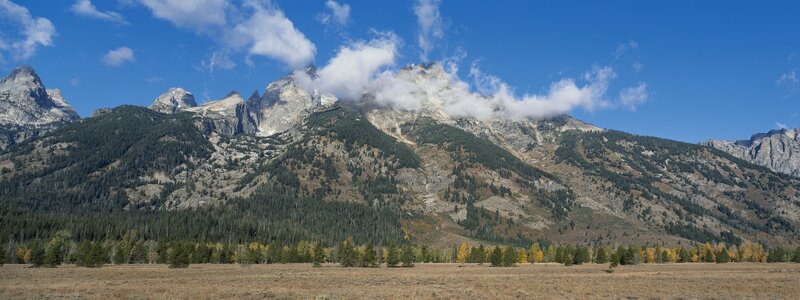 Mountain Range with Clouds — Blue, Serene, Autumn, Photograph, Trees