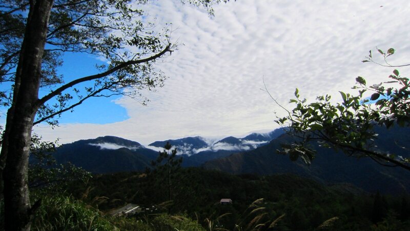 Mountain Range with Clouds — Blue, Serene, Morning, Photograph, Trees, Sky