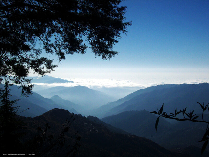 Mountain Range with Clouds — Blue, Serene, Morning, Photograph, Trees, Valley