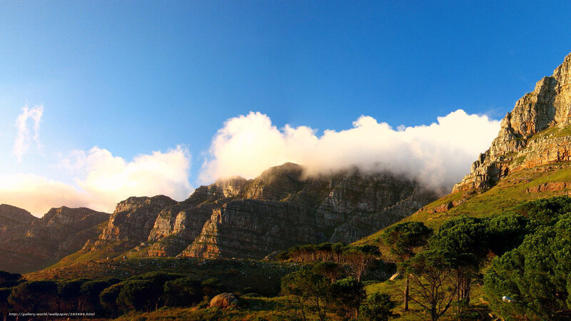 Mountain Range with Clouds — Blue, Serene, Sunrise, Photograph, Trees