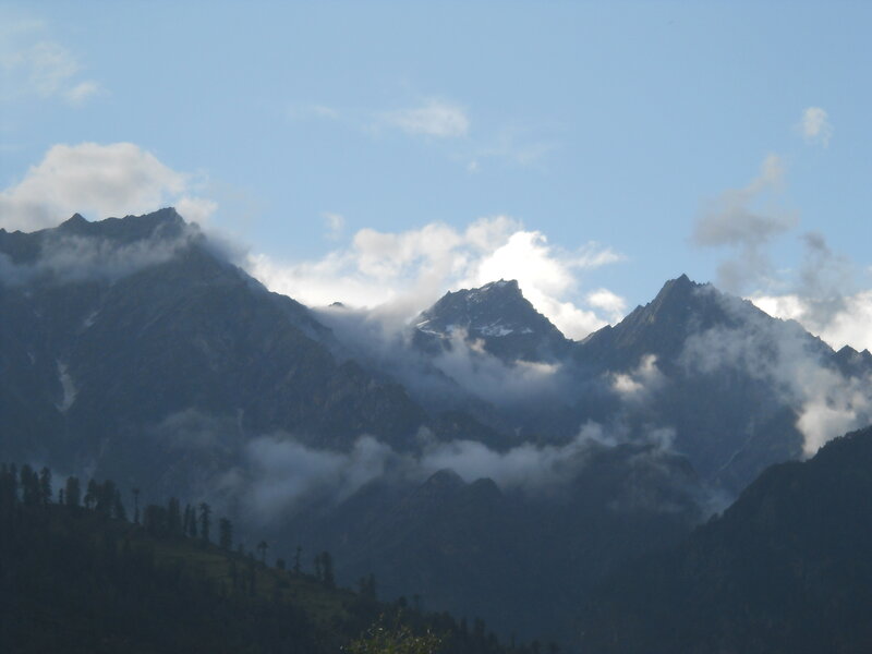 Mountain Range with Clouds — Blue, Serene
