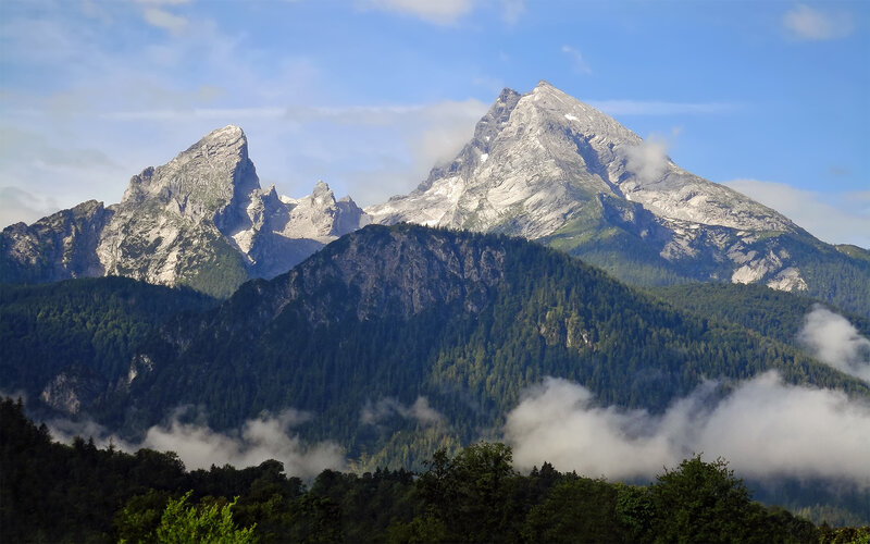 Mountain Range with Clouds — Blue