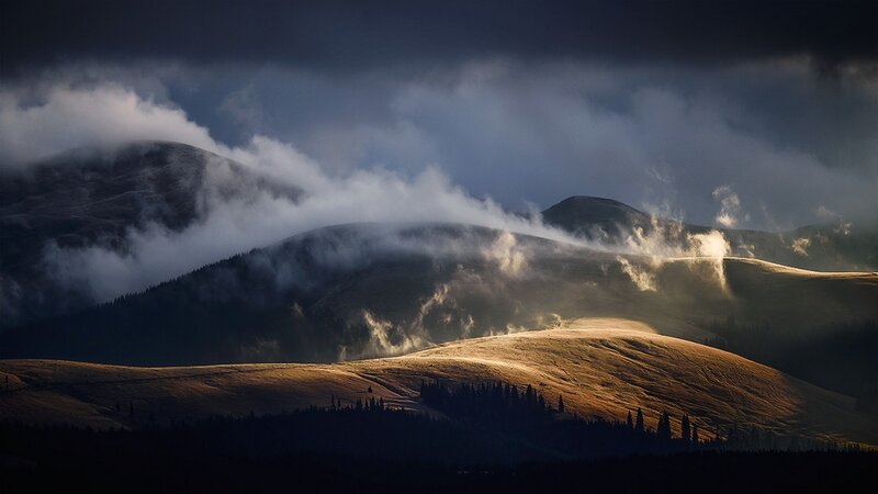 Mountain Range with Clouds — Brown, Dramatic