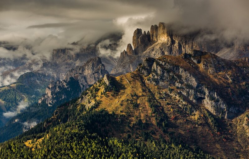 Mountain Range with Clouds — Brown