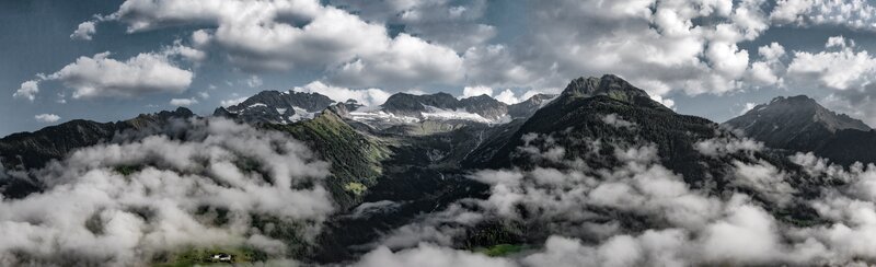 Mountain Range with Clouds — Gray, Dramatic, Afternoon, Photograph, Snow