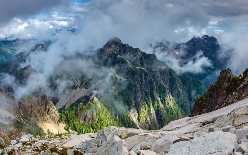 Mountain Range with Clouds — Gray, Dramatic, Afternoon, Photograph