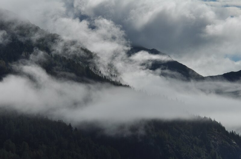 Mountain Range with Clouds — Gray, Dramatic, Photograph, Forests