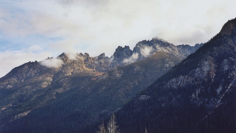 Mountain Range with Clouds — Gray, Dramatic, Photograph, Trees, Rock