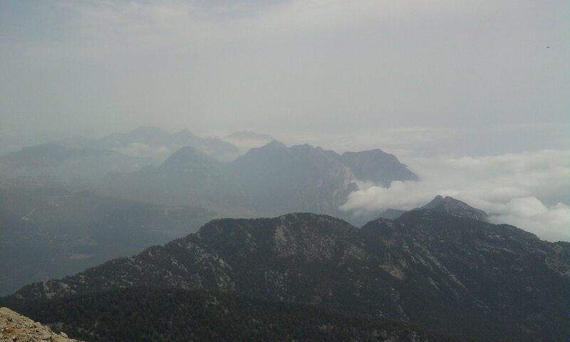 Mountain Range with Clouds — Gray, Hazy