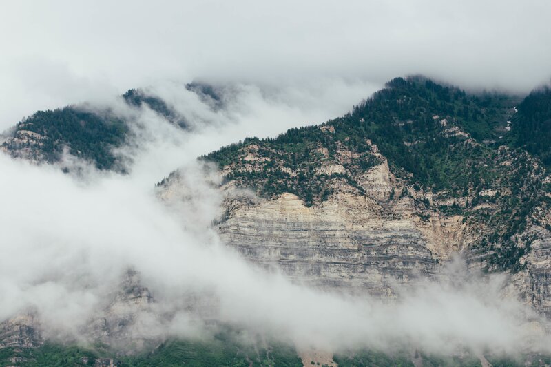 Mountain Range with Clouds — Gray, Misty