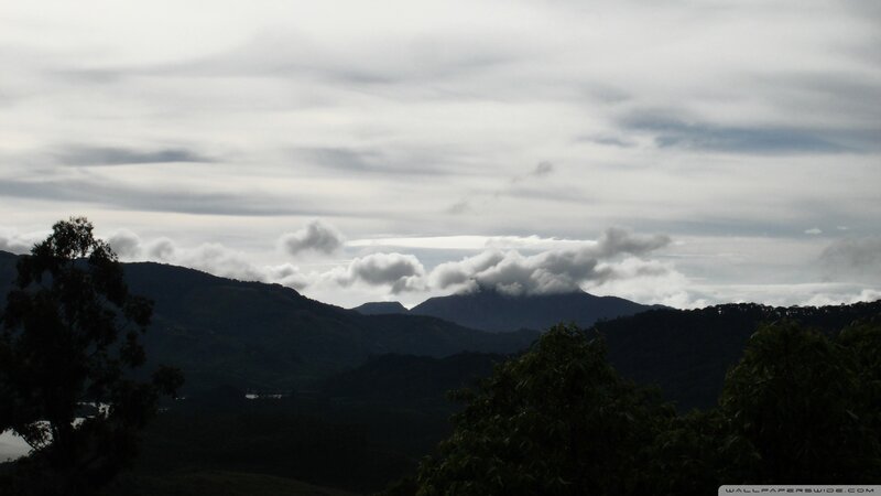 Mountain Range with Clouds — Gray, Overcast, Photograph, Trees, Hills