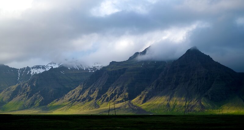 Mountain Range with Clouds — Green, Dramatic, Afternoon, Photograph, Grassland